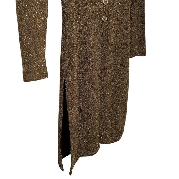 Joseph Ribkoff Bronze Metallic Knit Faix Fur Collar Cardigan Sweater Womens 8 - Picture 3 of 7